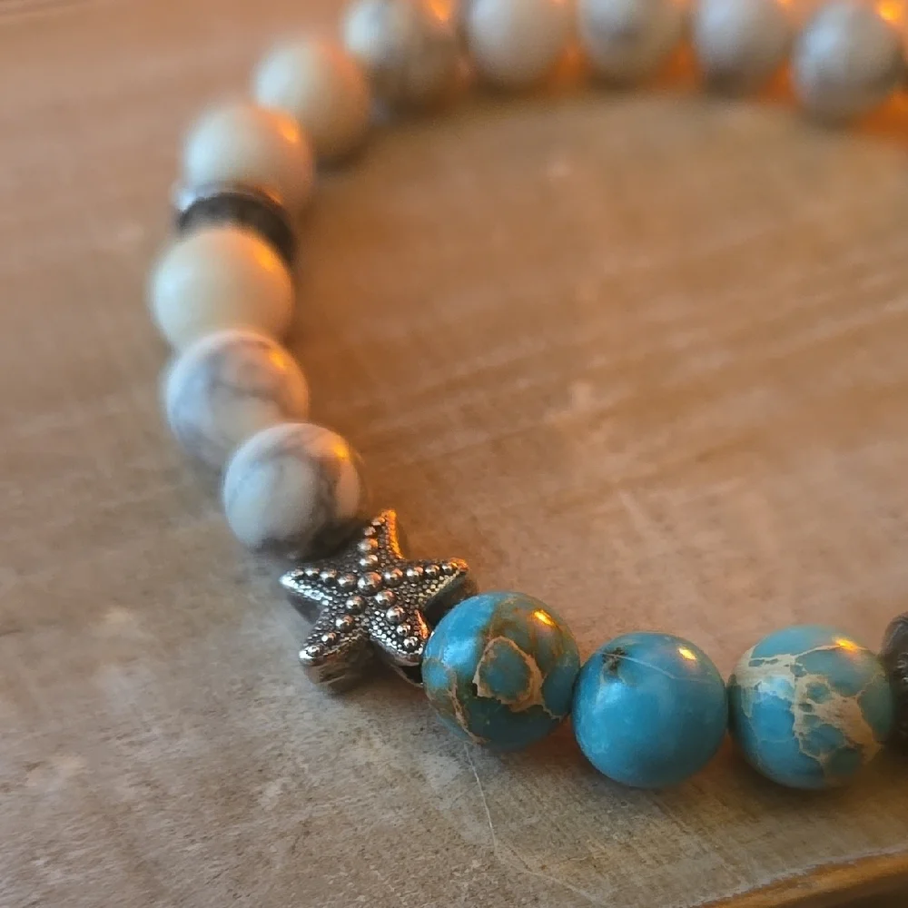 Turquoise and White Beaded Bracelet